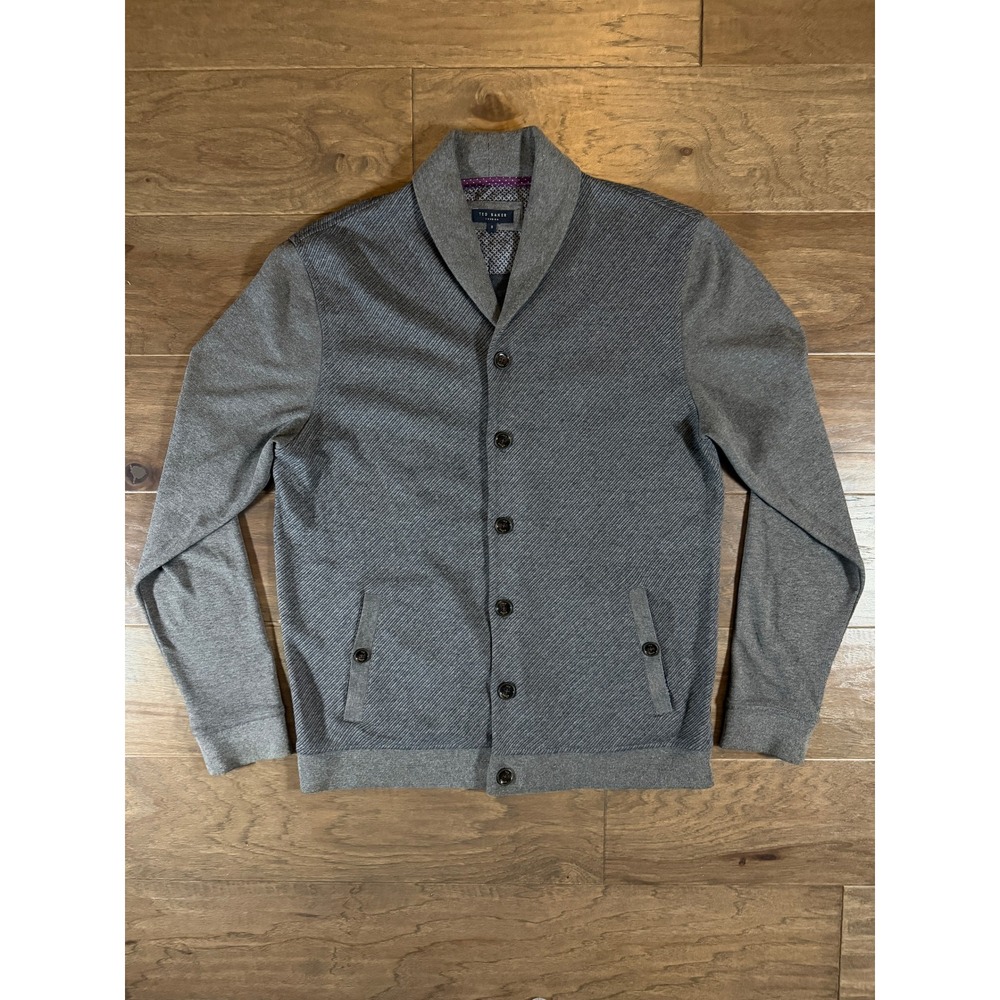 Ted Baker London Mens Grey Shawl Collar Button Front Cardigan Sweater Size 5 XL